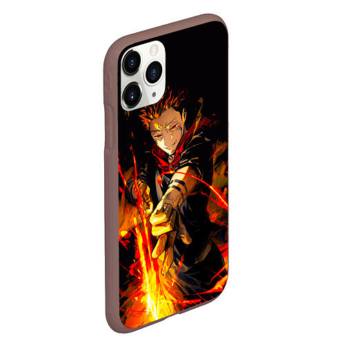 Чехол iPhone 11 Pro матовый Сукуна стреляет пламенем Магическая битва / 3D-Коричневый – фото 2