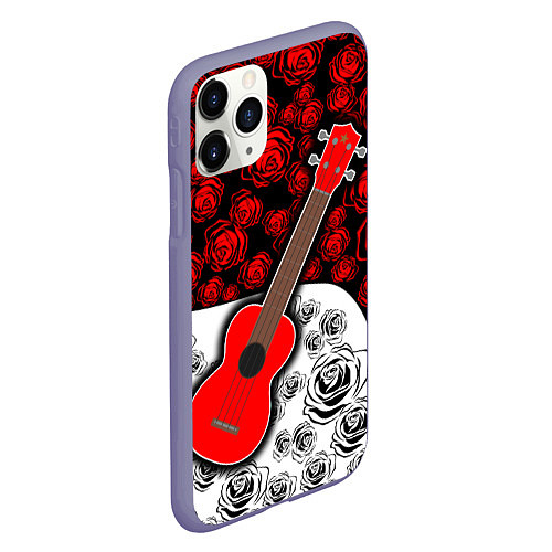 Чехол iPhone 11 Pro матовый Гитара Розы Контраст / 3D-Серый – фото 2