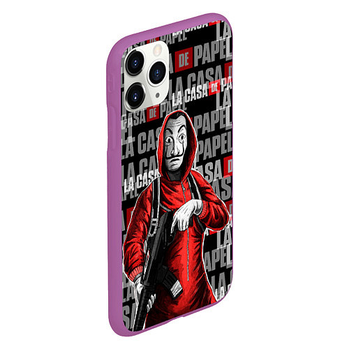 Чехол iPhone 11 Pro матовый La Casa de Papel Человек с автоматом / 3D-Фиолетовый – фото 2