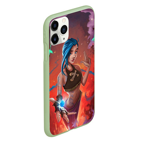 Чехол iPhone 11 Pro матовый Arcane League Of Legends - Джинкс Паудер / 3D-Салатовый – фото 2