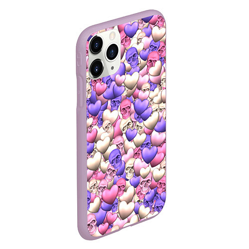 Чехол iPhone 11 Pro матовый Сердечки-черепушки / 3D-Сиреневый – фото 2