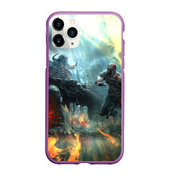 Чехол iPhone 11 Pro матовый God of War Fighting, цвет: 3D-фиолетовый