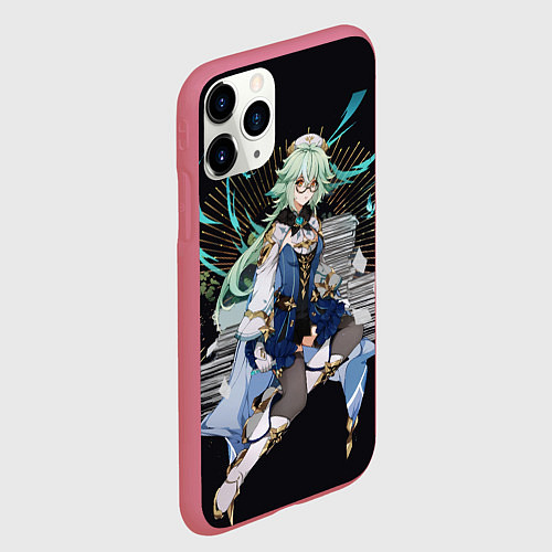 Чехол iPhone 11 Pro матовый Сахароза Сухроза с книгами Геншин Импакт Sucrose / 3D-Малиновый – фото 2