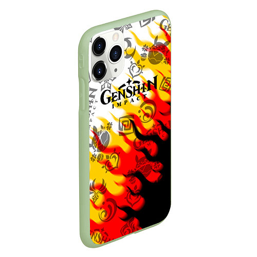 Чехол iPhone 11 Pro матовый Genshin Impact - Fire / 3D-Салатовый – фото 2