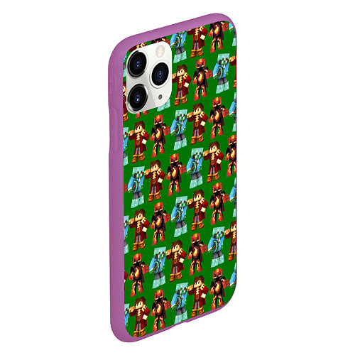 Чехол iPhone 11 Pro матовый Minecraft heros pattern / 3D-Фиолетовый – фото 2