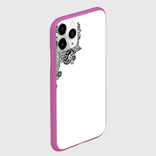 Чехол iPhone 11 Pro матовый Черно Белые КруЖева / 3D-Фиолетовый – фото 2