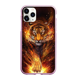 Чехол iPhone 11 Pro матовый Огненный тигр Сила огня, цвет: 3D-розовый