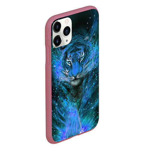 Чехол iPhone 11 Pro матовый Водяной голубой Тигр / 3D-Малиновый – фото 2