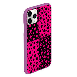 Чехол iPhone 11 Pro матовый Черно-Розовые сердца, цвет: 3D-фиолетовый — фото 2
