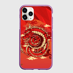 Чехол iPhone 11 Pro матовый Красно-огненный дракон, цвет: 3D-фиолетовый