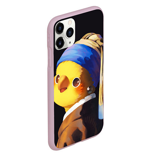 Чехол iPhone 11 Pro матовый ПОПУГАЙ С жемчужной Сережкой / 3D-Розовый – фото 2