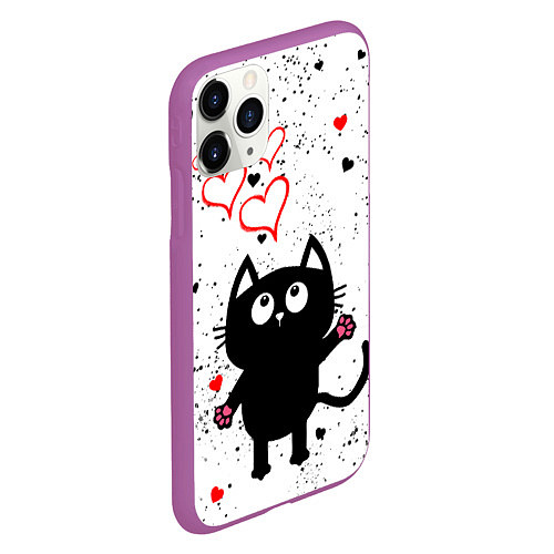 Чехол iPhone 11 Pro матовый Влюблённый котик Cat Love / 3D-Фиолетовый – фото 2