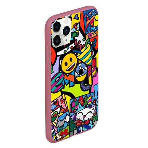 Чехол iPhone 11 Pro матовый Romero Britto - emoji / 3D-Малиновый – фото 2