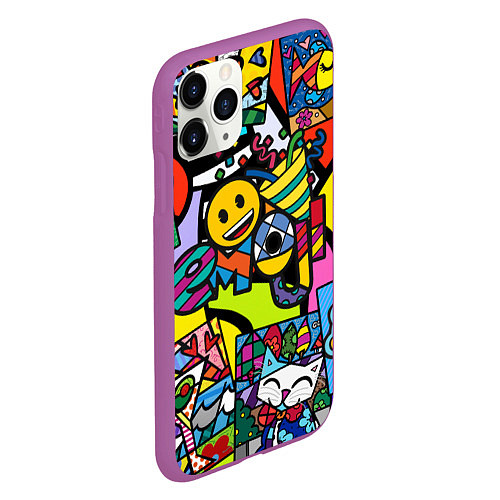 Чехол iPhone 11 Pro матовый Romero Britto - emoji / 3D-Фиолетовый – фото 2