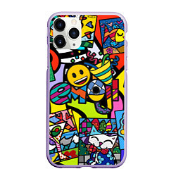 Чехол iPhone 11 Pro матовый Romero Britto - emoji, цвет: 3D-светло-сиреневый