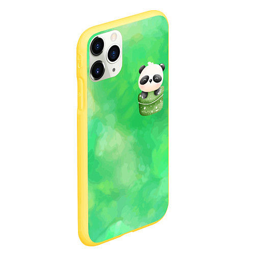 Чехол iPhone 11 Pro матовый Милая панда в кармане / 3D-Желтый – фото 2