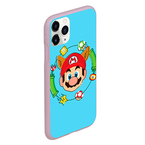 Чехол iPhone 11 Pro матовый Марио с ушками / 3D-Розовый – фото 2