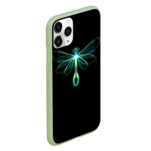 Чехол iPhone 11 Pro матовый Неоновая стрекоза / 3D-Салатовый – фото 2