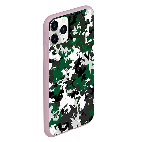 Чехол iPhone 11 Pro матовый Зелено-черный камуфляж / 3D-Розовый – фото 2