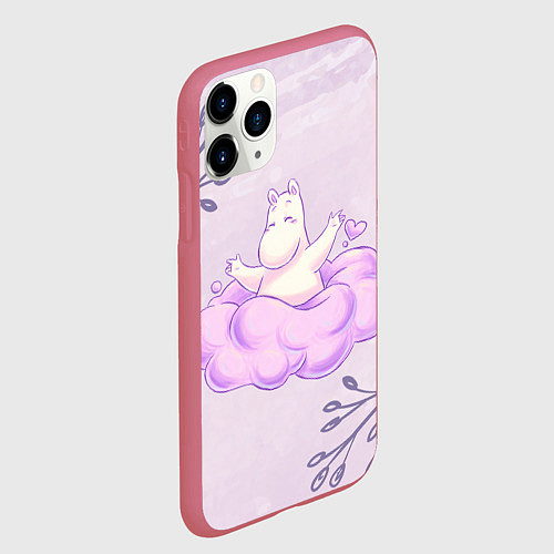 Чехол iPhone 11 Pro матовый Муми-тролль и счастливое облако / 3D-Малиновый – фото 2
