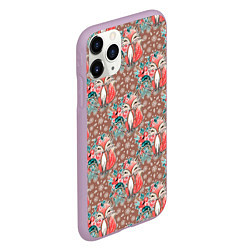 Чехол iPhone 11 Pro матовый Лисички паттерн лисы, цвет: 3D-сиреневый — фото 2