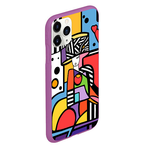 Чехол iPhone 11 Pro матовый Girl in a round hat / 3D-Фиолетовый – фото 2