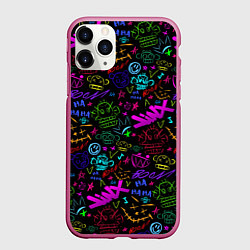 Чехол iPhone 11 Pro матовый League Of Legends - Arcane неоновые логотипы, цвет: 3D-малиновый