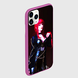 Чехол iPhone 11 Pro матовый Макима с цепями Человек бензопила, цвет: 3D-фиолетовый — фото 2