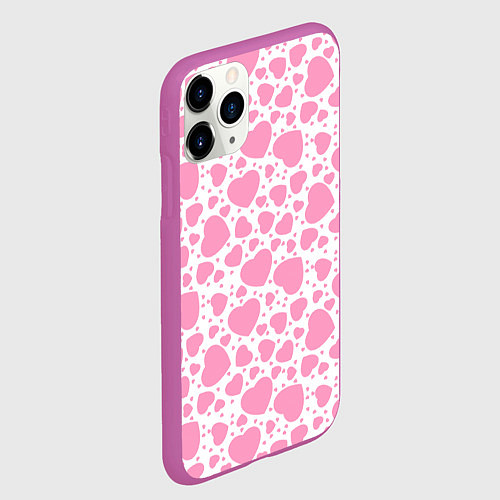 Чехол iPhone 11 Pro матовый Розовые Сердечки LOVE / 3D-Фиолетовый – фото 2