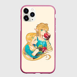 Чехол iPhone 11 Pro матовый Линк и Зельда с яблоками, цвет: 3D-малиновый