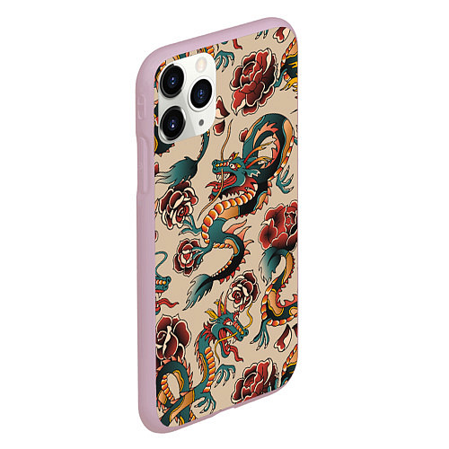 Чехол iPhone 11 Pro матовый Мифические японские драконы / 3D-Розовый – фото 2