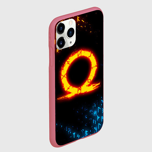 Чехол iPhone 11 Pro матовый GOD OF WAR CRATOS FIRE SYMBOL RUNE / 3D-Малиновый – фото 2