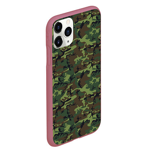 Чехол iPhone 11 Pro матовый Камуфляж Нато Вудленд woodland / 3D-Малиновый – фото 2