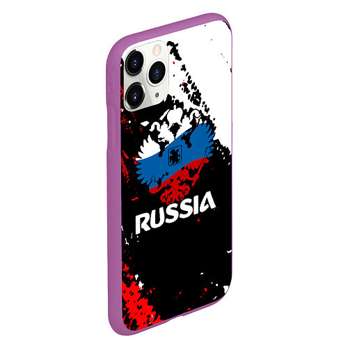 Чехол iPhone 11 Pro матовый Russia Герб в цвет Флага / 3D-Фиолетовый – фото 2