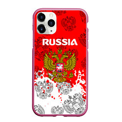 Чехол iPhone 11 Pro матовый Russia Паттерн Гербов, цвет: 3D-малиновый