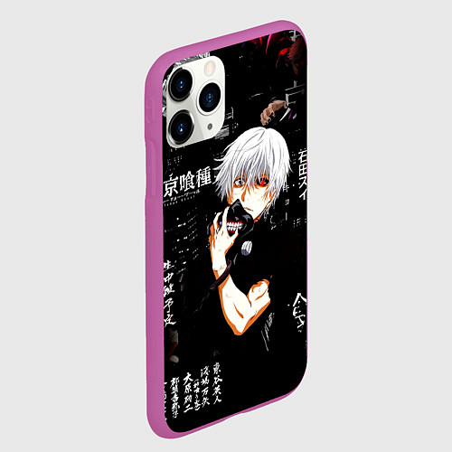 Чехол iPhone 11 Pro матовый Токийский Гуль на фоне Иероглифов Tokyo Ghoul / 3D-Фиолетовый – фото 2