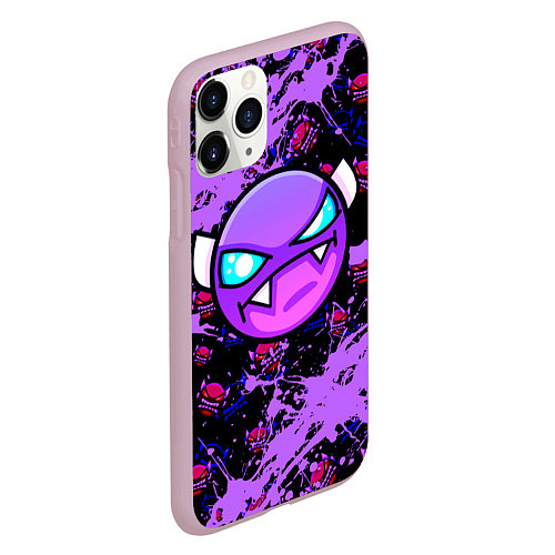 Чехол iPhone 11 Pro матовый Геометри Дэш фиолетовый Geometry Dash / 3D-Розовый – фото 2