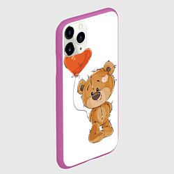 Чехол iPhone 11 Pro матовый Мишутка с шариком, цвет: 3D-фиолетовый — фото 2