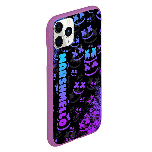 Чехол iPhone 11 Pro матовый Marshmello логотип / 3D-Фиолетовый – фото 2