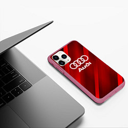 Чехол iPhone 11 Pro матовый Audi red полосы, цвет: 3D-малиновый — фото 2