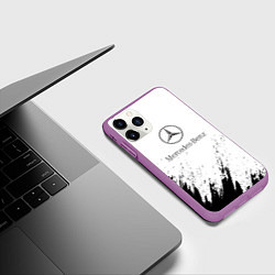 Чехол iPhone 11 Pro матовый Mercedes-Benz - White texture, цвет: 3D-фиолетовый — фото 2