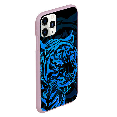 Чехол iPhone 11 Pro матовый Голубой тигр Blue / 3D-Розовый – фото 2