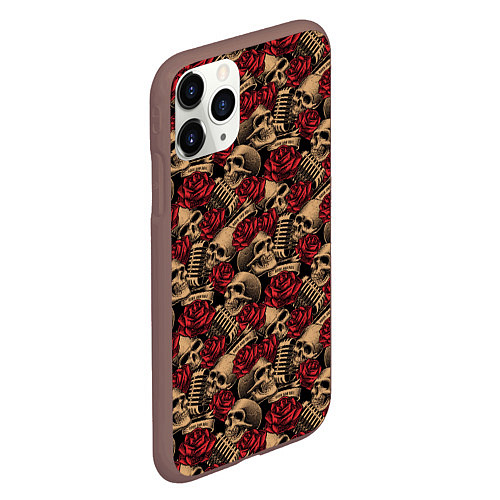 Чехол iPhone 11 Pro матовый ROCK AND ROLL Черепа и Розы / 3D-Коричневый – фото 2