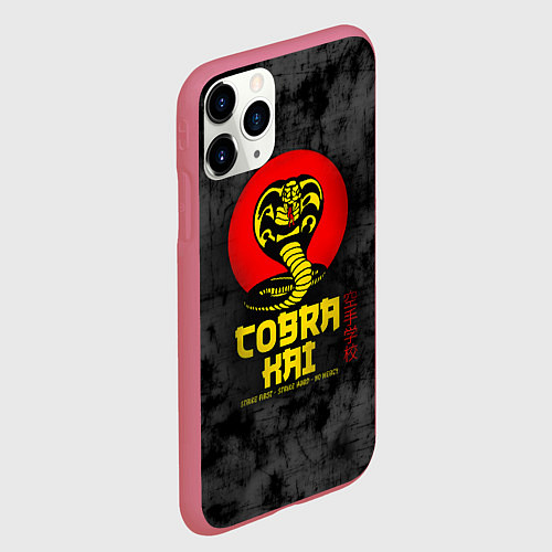 Чехол iPhone 11 Pro матовый Кобра Кай Змея Иероглифы Сериал / 3D-Малиновый – фото 2