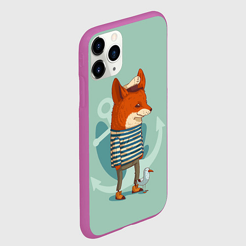 Чехол iPhone 11 Pro матовый Лис-моряк / 3D-Фиолетовый – фото 2