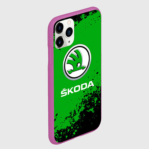 Чехол iPhone 11 Pro матовый Skoda следы от шин / 3D-Фиолетовый – фото 2