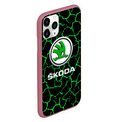 Чехол iPhone 11 Pro матовый Skoda трещины, цвет: 3D-малиновый — фото 2