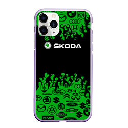 Чехол iPhone 11 Pro матовый Skoda паттерн логотипов авто, цвет: 3D-светло-сиреневый