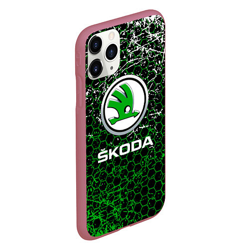 Чехол iPhone 11 Pro матовый Skoda: Соты / 3D-Малиновый – фото 2