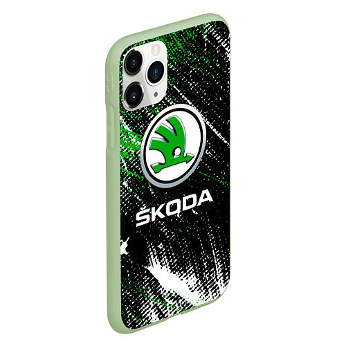 Чехол iPhone 11 Pro матовый Skoda: Потёртости / 3D-Салатовый – фото 2